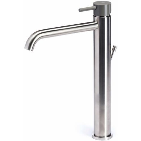 Rubinetto Miscelatore Monocomando Lavabo Alto in Acciaio Inox Maniglia Antracite