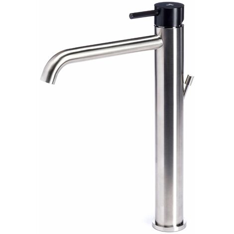 Rubinetto Miscelatore Monocomando Lavabo Alto in Acciaio Inox Maniglia Carbone
