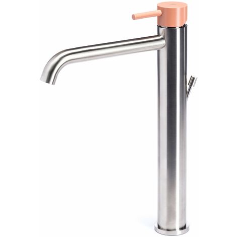 Rubinetto Miscelatore Monocomando Lavabo Alto in Acciaio Inox Maniglia Cipria
