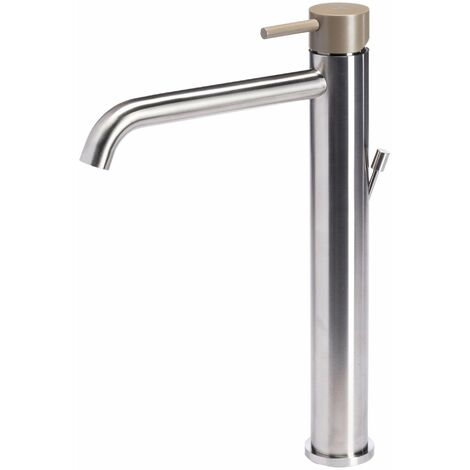Rubinetto Miscelatore Monocomando Lavabo Alto in Acciaio Inox Maniglia Deserto