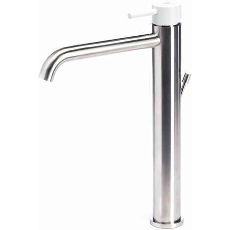Rubinetto Miscelatore Monocomando Lavabo Alto in Acciaio Inox Maniglia Neve