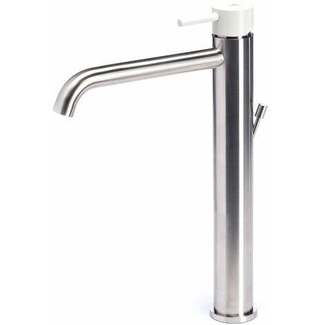 Rubinetto Miscelatore Monocomando Lavabo Alto in Acciaio Inox Maniglia Perla