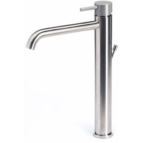 Rubinetto Miscelatore Monocomando Lavabo Alto in Acciaio Inox Maniglia Roccia