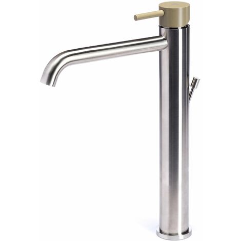 Rubinetto Miscelatore Monocomando Lavabo Alto in Acciaio Inox Maniglia Ulivo