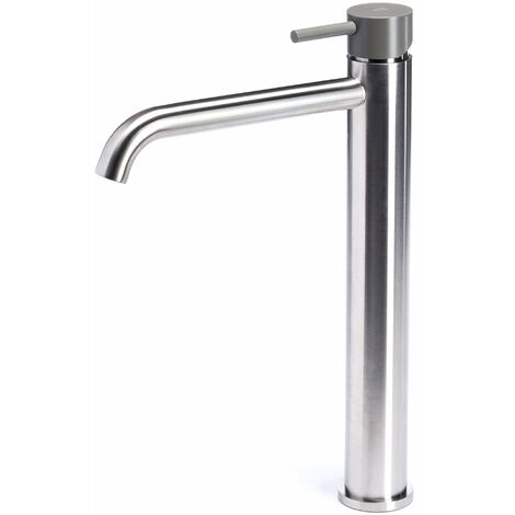Rubinetto Miscelatore Monocomando Lavabo Alto in Acciaio Inox Satinato Maniglia Antracite