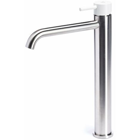 Rubinetto Miscelatore Monocomando Lavabo Alto in Acciaio Inox Satinato Maniglia Neve