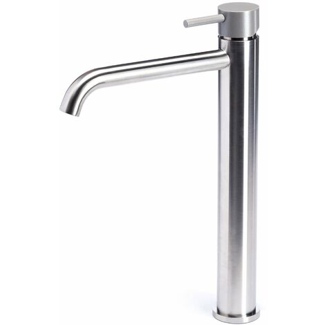 Rubinetto Miscelatore Monocomando Lavabo Alto in Acciaio Inox Satinato Maniglia Roccia