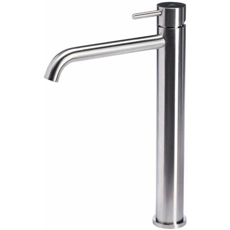 Rubinetto Miscelatore Monocomando Lavabo Alto senza Scarico in Acciaio Inox Satinato Nilo
