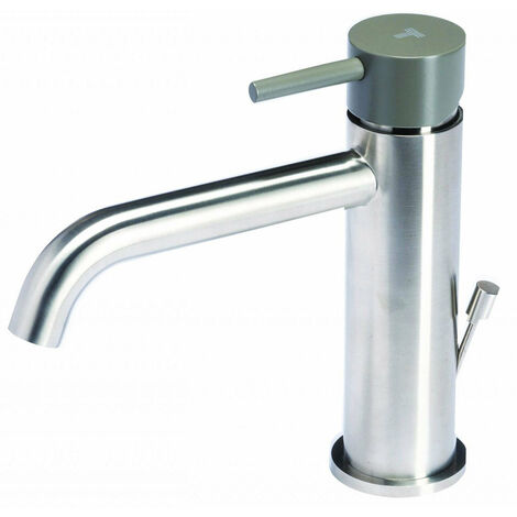 Rubinetto Miscelatore Monocomando Lavabo con Scarico in Acciaio Inox Maniglia Antracite