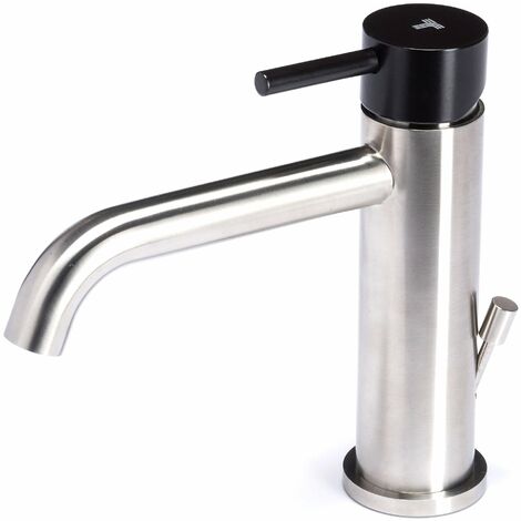 Rubinetto Miscelatore Monocomando Lavabo con Scarico in Acciaio Inox Maniglia Carbone