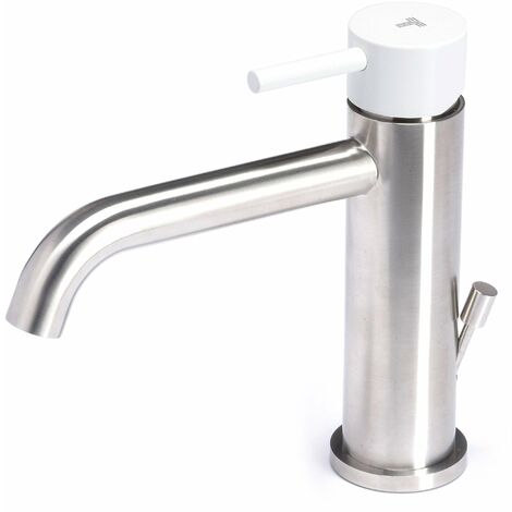 Rubinetto Miscelatore Monocomando Lavabo con Scarico in Acciaio Inox Maniglia Neve