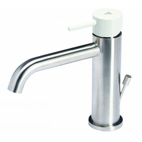 Rubinetto Miscelatore Monocomando Lavabo con Scarico in Acciaio Inox Maniglia Perla