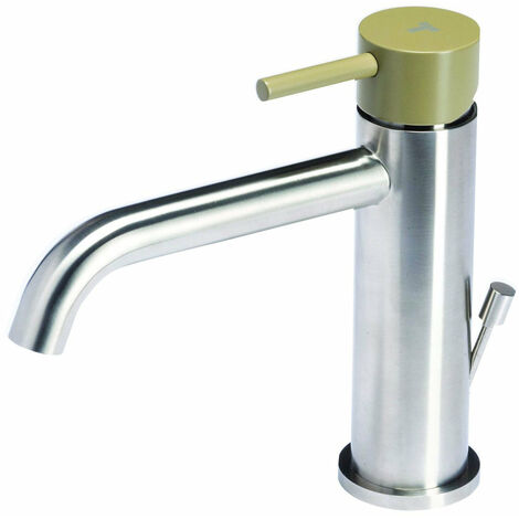 Rubinetto Miscelatore Monocomando Lavabo con Scarico in Acciaio Inox Maniglia Ulivo