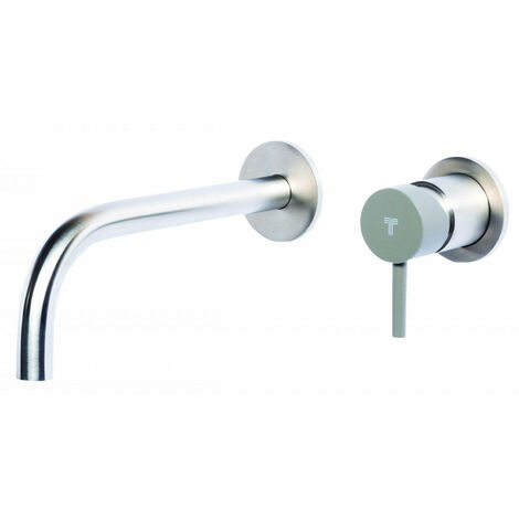 Rubinetto Miscelatore Monocomando Lavabo da Parete in Acciaio Inox Maniglia Antracite