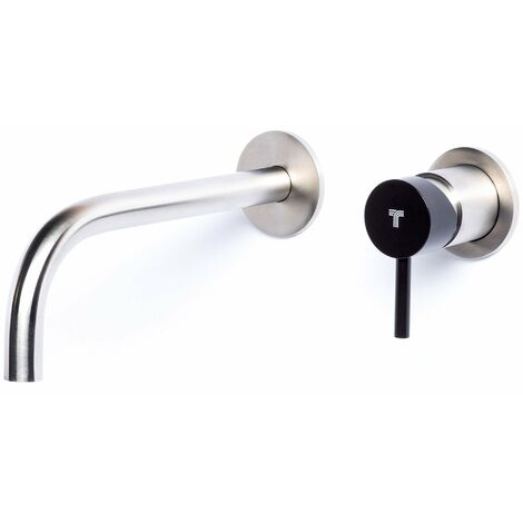 Rubinetto Miscelatore Monocomando Lavabo da Parete in Acciaio Inox Maniglia Carbone