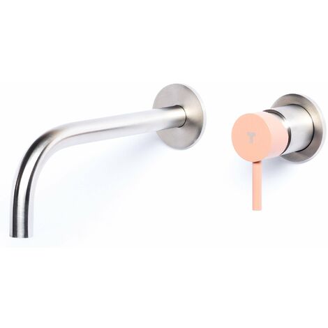 Rubinetto Miscelatore Monocomando Lavabo da Parete in Acciaio Inox Maniglia Cipria