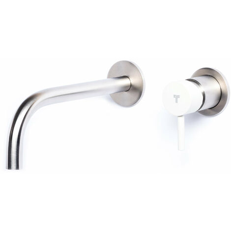 Rubinetto Miscelatore Monocomando Lavabo da Parete in Acciaio Inox Maniglia Perla