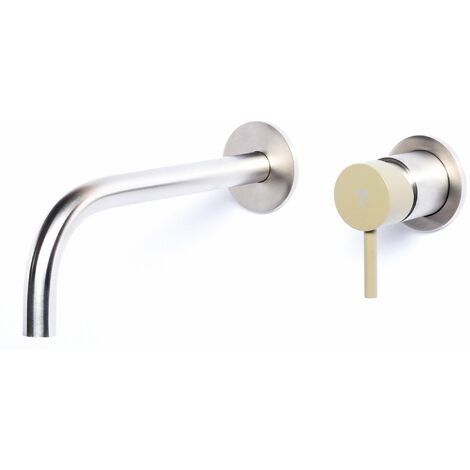 Rubinetto Miscelatore Monocomando Lavabo da Parete in Acciaio Inox Maniglia Ulivo
