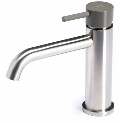 Rubinetto Miscelatore Monocomando Lavabo senza Scarico in Acciaio Inox Satinato Maniglia Antracite