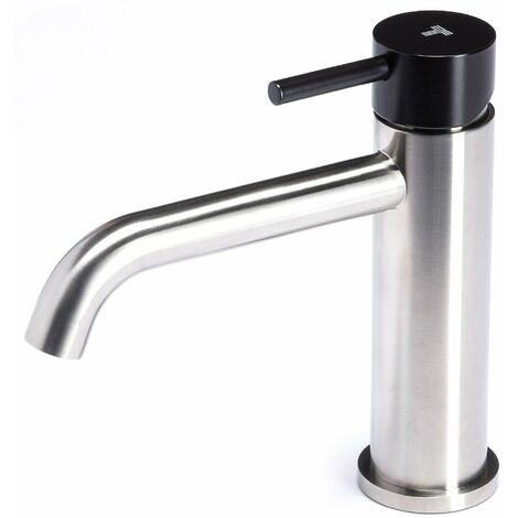 Rubinetto Miscelatore Monocomando Lavabo senza Scarico in Acciaio Inox Satinato Maniglia Carbone