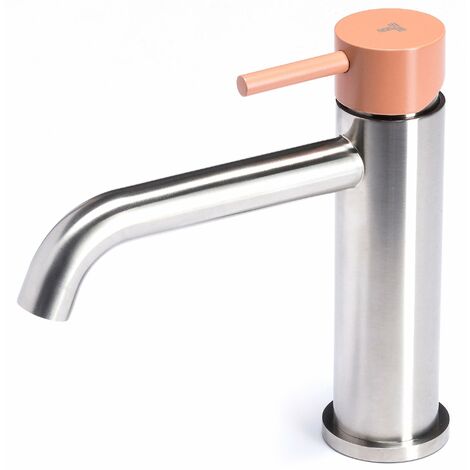 Rubinetto Miscelatore Monocomando Lavabo senza Scarico in Acciaio Inox Satinato Maniglia Cipria