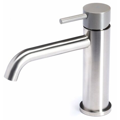 Rubinetto Miscelatore Monocomando Lavabo senza Scarico in Acciaio Inox Satinato Maniglia Roccia