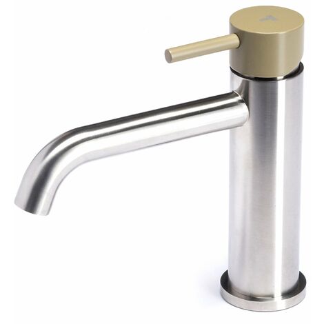 Rubinetto Miscelatore Monocomando Lavabo senza Scarico in Acciaio Inox Satinato Maniglia Ulivo