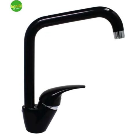 Rubinetto miscelatore monocomando nero lucido per lavello con canna alta quadra serie pegaso nero lucido 3/8" PAFFONI