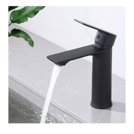 Rubinetto miscelatore monoforo nero per lavabo da bagno, acqua calda e fredda, in acciaio inox (con tubo flessibile da 80 cm)