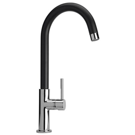 Rubinetto Miscelatore monoforo per lavello cucina Piralla serie Essenza con bocca alta orientabile 0ES00104YOB16 nero opaco e cromato