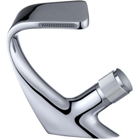 Rubinetto miscelatore per acqua calda e fredda a cascata per bagno con maniglia zigrinata, in ottone opaco/cromo, argento