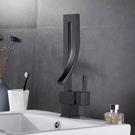 Rubinetto miscelatore per lavabo moderno in ottone massiccio nero - Robusto ed elegante, con comando a leva singola