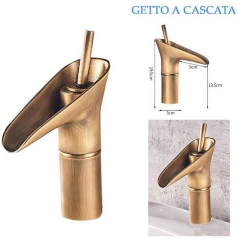 RUBINETTO MISCELATORE VINTAGE BAGNO CANNA BASSA BECCO CASCATA OTTONE T2021