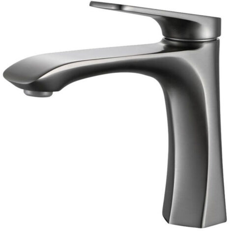 Rubinetto moderno per lavabo da bagno, con doppio controllo acqua calda/fredda, design a sollevamento, adatto per lavabi da bagno, colore grigio.