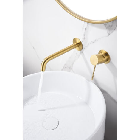 Rubinetto monocomando da incasso per lavabo in ottone per acqua calda/fredda - Rubinetto da bagno da incasso per lavello Colore Oro Spazzolato