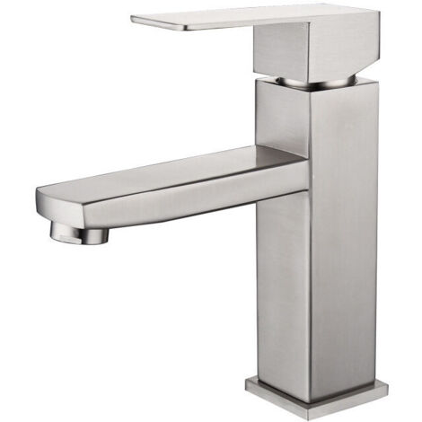 Rubinetto monocomando per lavabo, rubinetto per acqua calda e fredda in acciaio inox, nichel spazzolato.