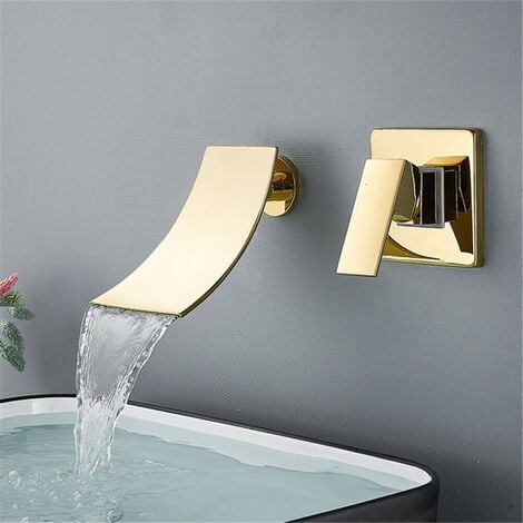 Miscelatore monocomando a parete per lavabo con design a cascata - Oro  spazzolato