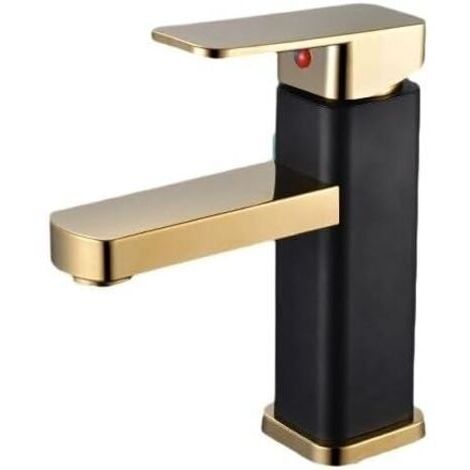 Rubinetto per acqua calda e fredda per bagno - adatto a bagni, lavabi, ecc. - con tubo di ingresso dell'acqua, 1 pezzo, nero e oro.