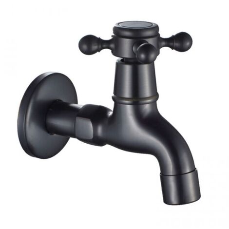 Rubinetto per acqua fredda vintage con maniglia singola e interfaccia G1/2 (nero) - Rubinetto per lavabo da bagno a parete