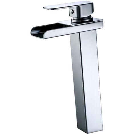 Rubinetto per Bagno a Cascata Bocca Alta Miscelatore per Lavabo Rubinetto per Lavabo Corpo in Acciaio Inossidabile Cromato Design Moderno