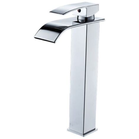 Rubinetto per bagno a cascata con beccuccio alto in ottone, miscelatore per lavabo, rubinetto per lavabo cromato, design moderno