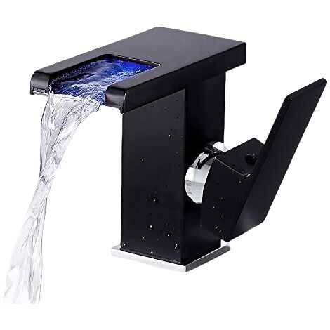 Rubinetto per bagno a cascata con illuminazione LED che cambia colore - Stile moderno - Nero