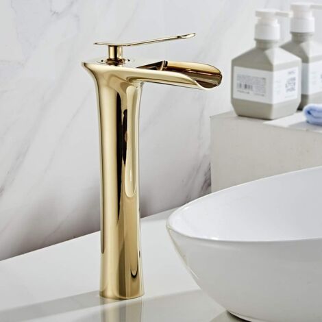 Rubinetto per bagno a cascata, rubinetto per lavabo, miscelatore a cascata, rubinetto per lavabo a cascata alto per bagno, rubinetto per bagno dorato, rubinetto per lavabo dorato