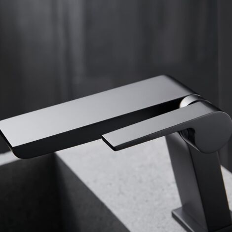 Rubinetto per bagno a cascata SJQKA, rubinetto per lavabo a cascata, miscelatore per bagno a cascata con valvola in ceramica, maniglia singola, acqua calda e fredda regolabile (nero)