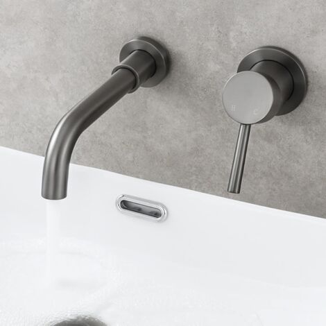Rubinetto per bagno a parete, miscelatore per lavello, miscelatore per acqua calda e fredda, senza perdite, installazione rapida e semplice - Grigio