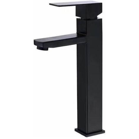 Rubinetto per bagno alto [angolare - nero opaco] - Rubinetto per lavabo da appoggio con beccuccio alto, rubinetto per lavabo con beccuccio alto da 300 mm