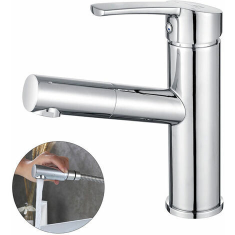 Rubinetto per bagno con doccetta estraibile Rubinetto per lavabo in ottone cromato Miscelatore monocomando per lavabo