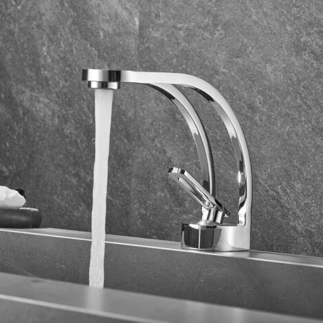 Rubinetto per bagno dal design creativo moderno FOREHILL, miscelatore per lavabo nero, rubinetto per lavabo monoforo, ottone (grigio fumé)