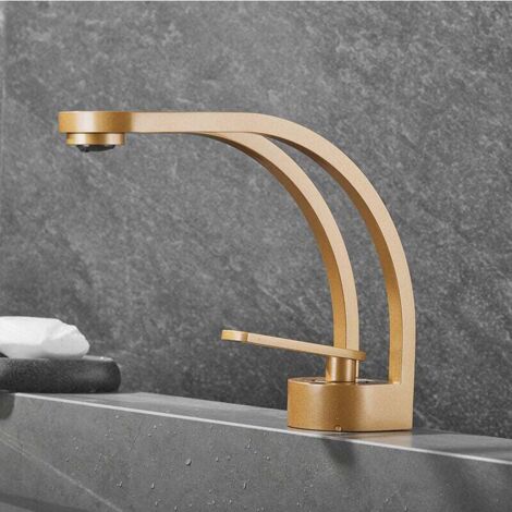 Rubinetto per bagno dal design creativo moderno, rubinetto per lavabo nero, miscelatore per bagno, rubinetto per lavabo monoforo, ottone (oro)