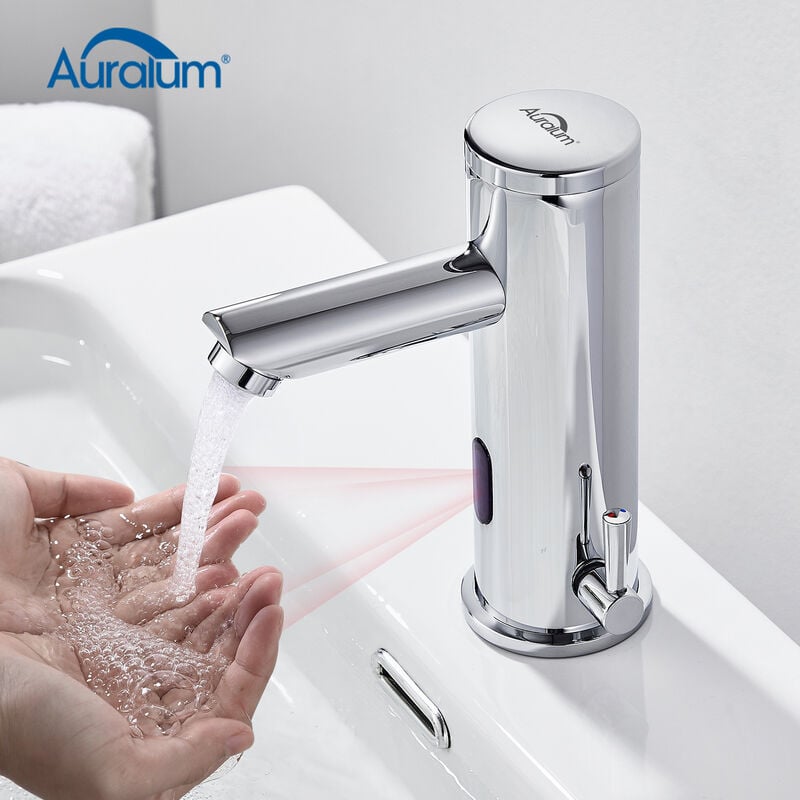 Auralum - Rubinetto Lavabo Automatico con Sensore ad Infrarossi Miscelatore Monocomando per Bagno Acqua Fredda e Calda Cromato